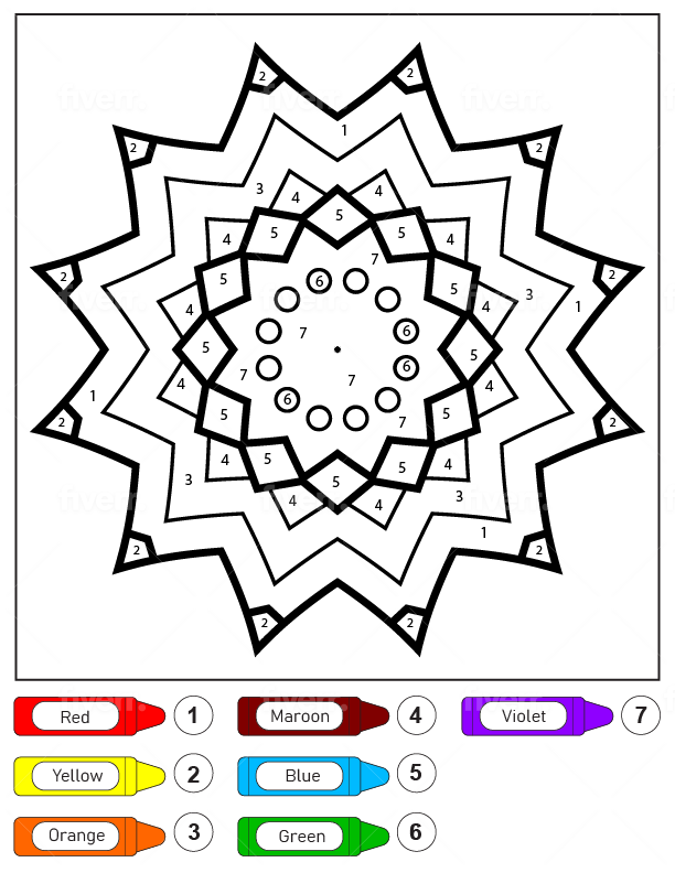 Mandala Étoile pour Enfants Coloriage par Numéro Page de Coloriage