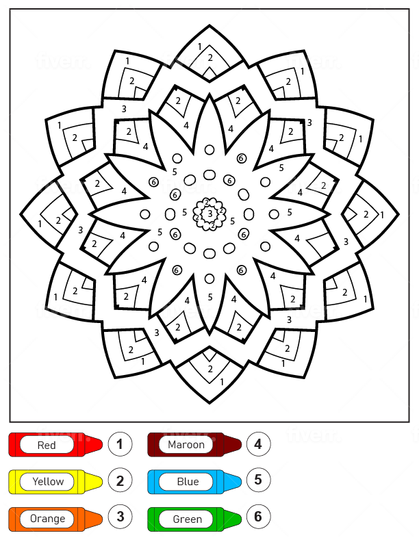 Mandala Étoiles pour Enfants Coloriage par Numéro Page de Coloriage