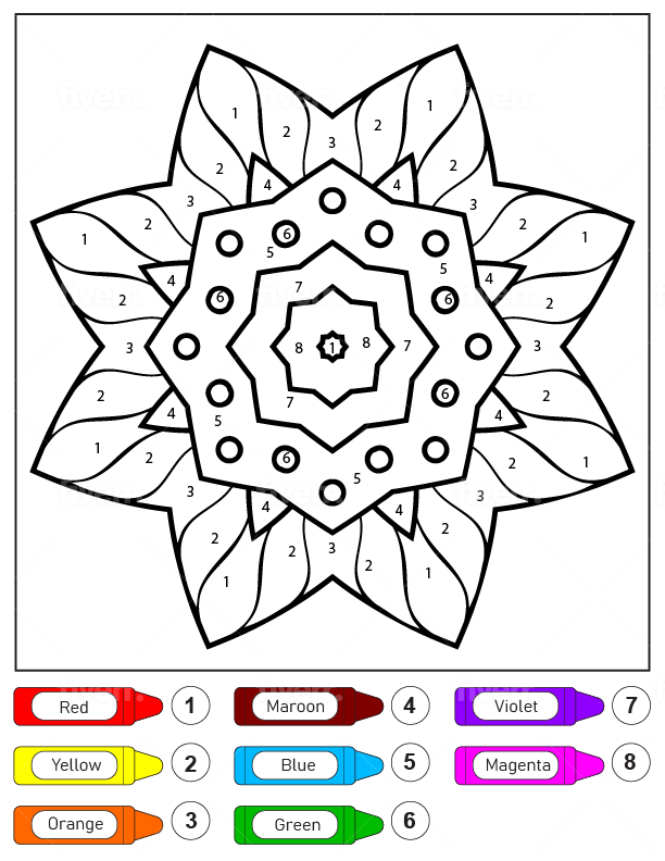 Mandala Fleur Simple pour Enfants Coloriage par Numéro Page de Coloriage