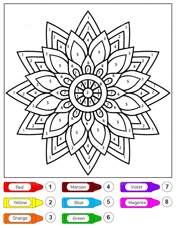 Mandala Fleur pour Enfants Coloriage par Numéro Page de Coloriage