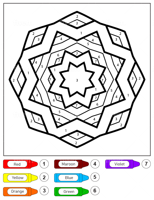 Mandala Motif Étoile Facile pour Enfants Coloriage par Numéro Page de Coloriage