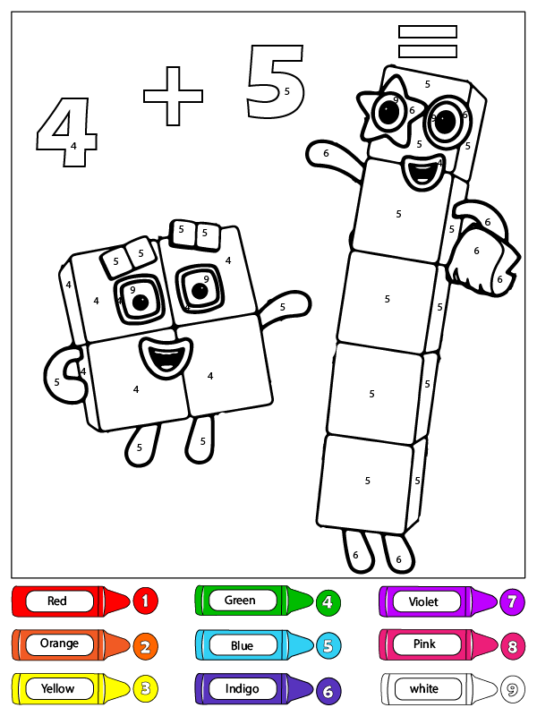 Quatre et Cinq Numberblocks Coloriage par Numéro