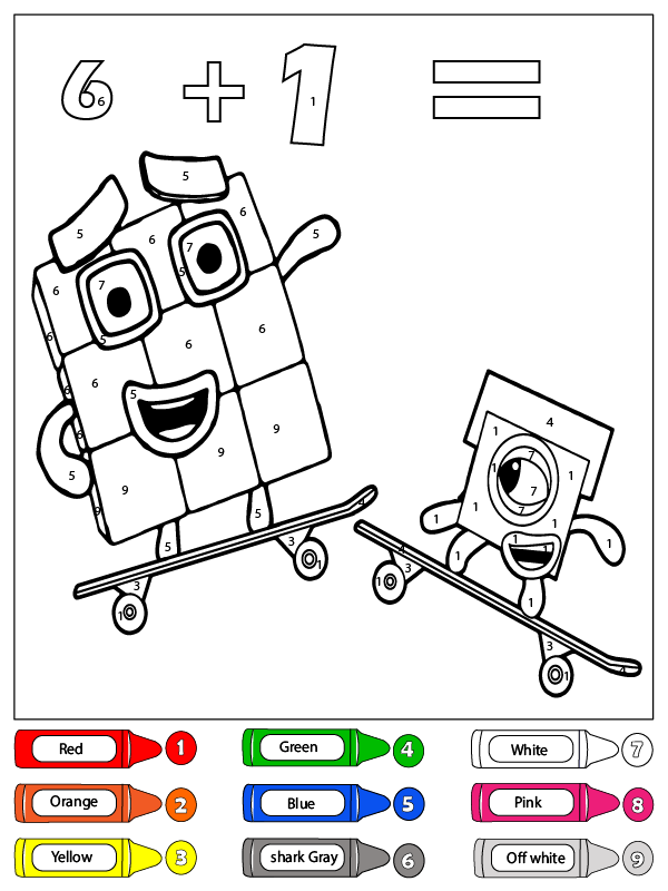 Six et Un Numberblocks Coloriage par Numéro