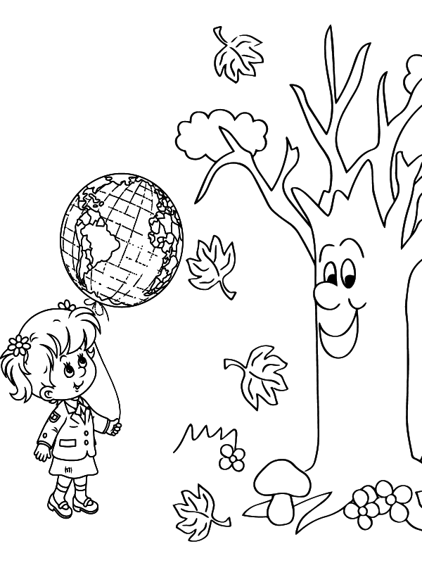 Page de Coloriage Enfants et Arbre en Conversation