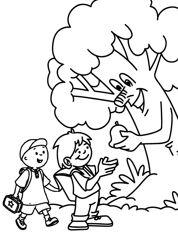 Page de Coloriage où l’Arbre Donne ses Fruits aux Enfants