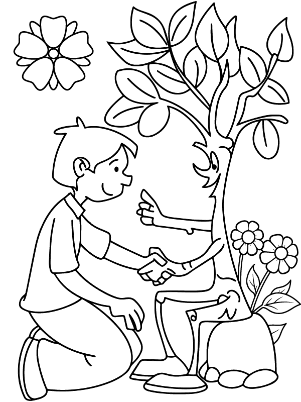 Page de Coloriage de l’Arbre et de l’Homme, Amis