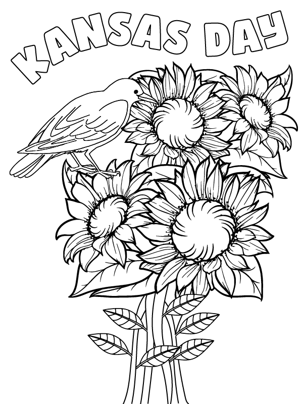 Illustration Florale de Coloriage pour la Journée du Kansas