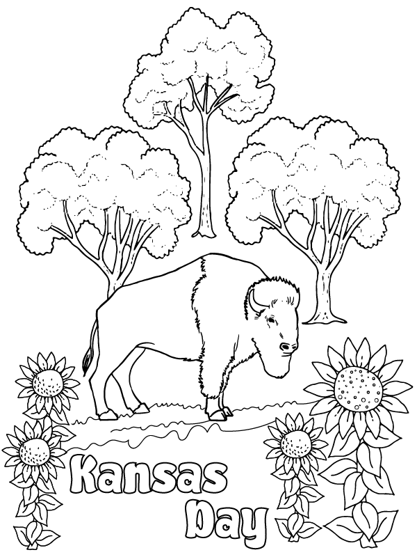 Feuille de Coloriage pour Enfants de la Journée du Kansas