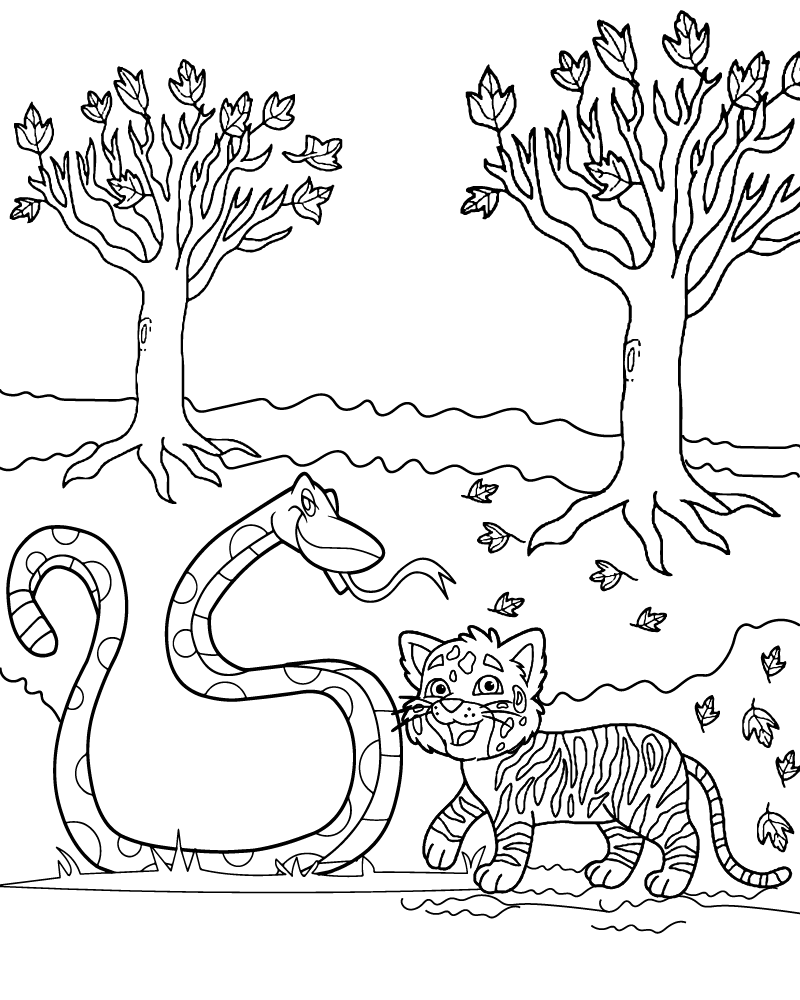 Tigre et Serpent Heureux à Imprimer