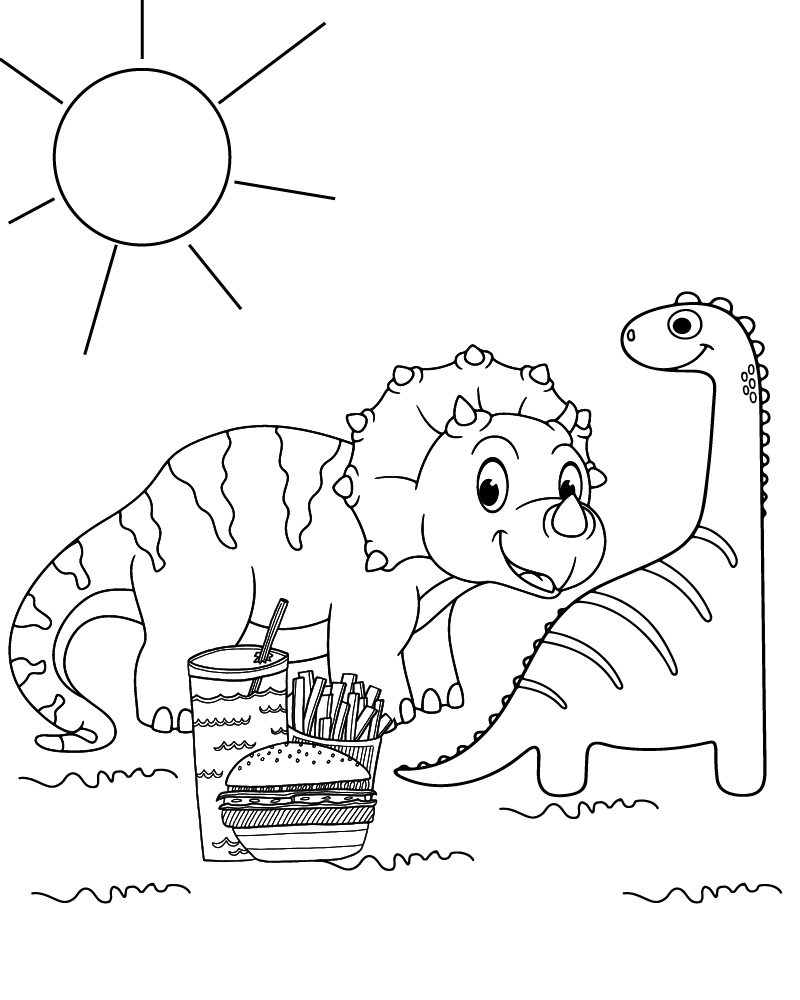 Page à Colorier de Pique-Nique de Dino sous le Soleil