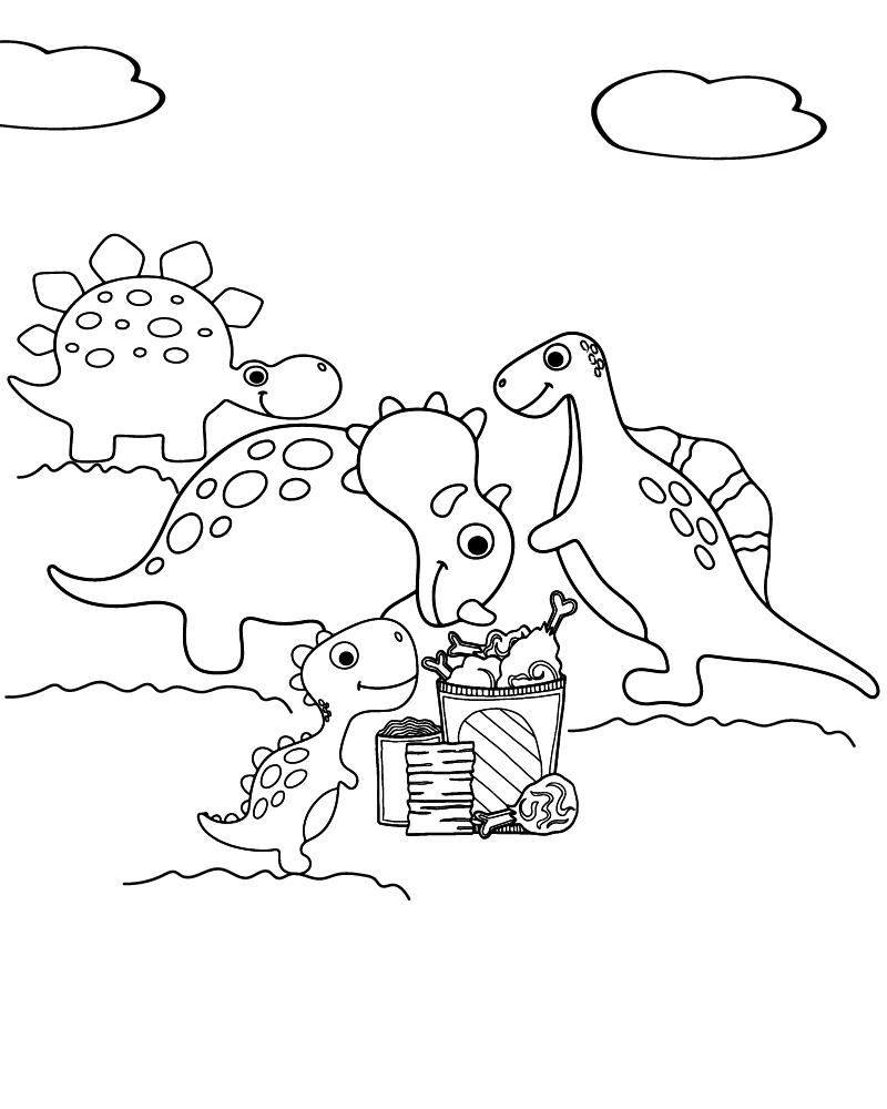 Page à Colorier de Famille Dino Heureuse Ensemble Gratuit à Imprimer