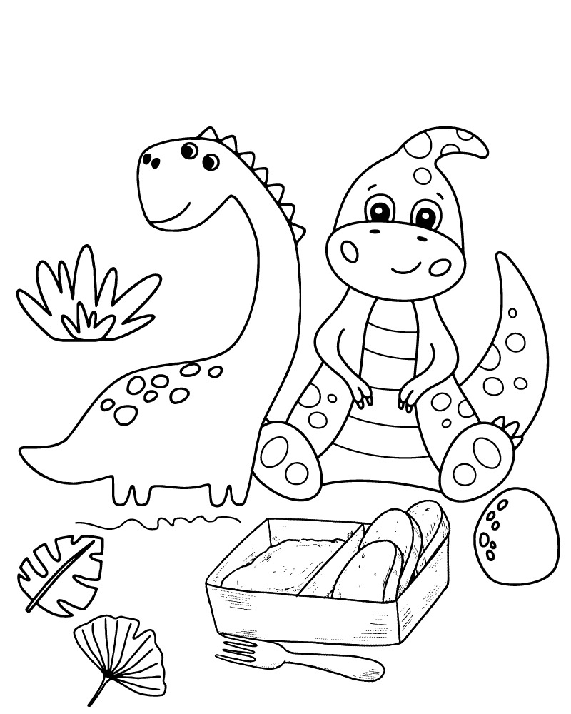 Page à Colorier de Dino Heureux Gratuit à Imprimer