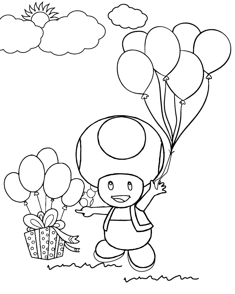 Toadette et des Ballons Page à Colorier