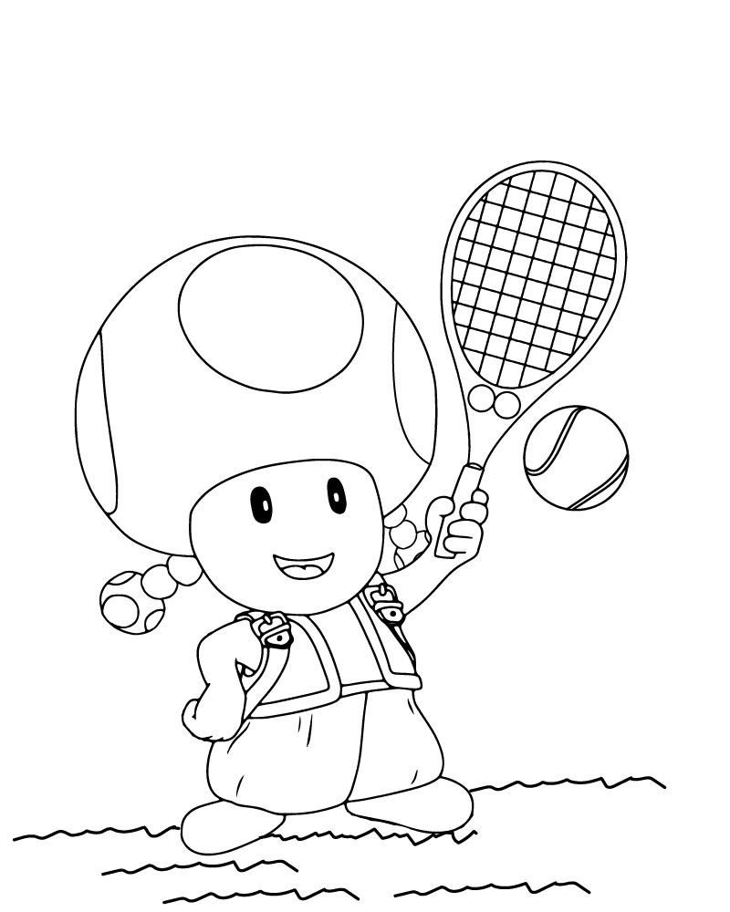 Toadette Jouant au Tennis Page à Colorier