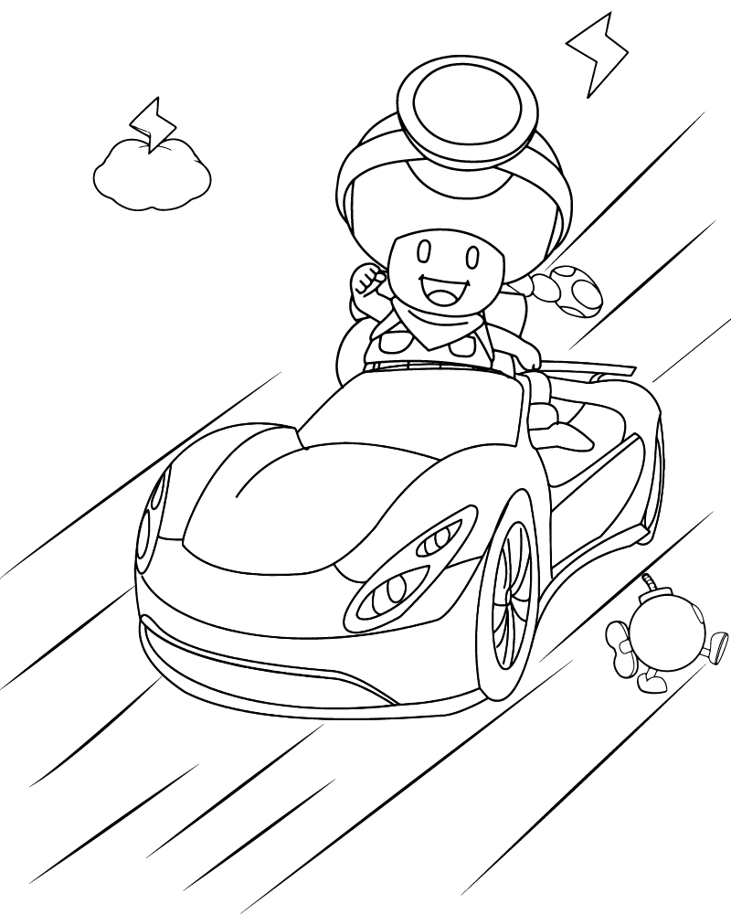 Toadette Conduisant une Voiture Page à Colorier