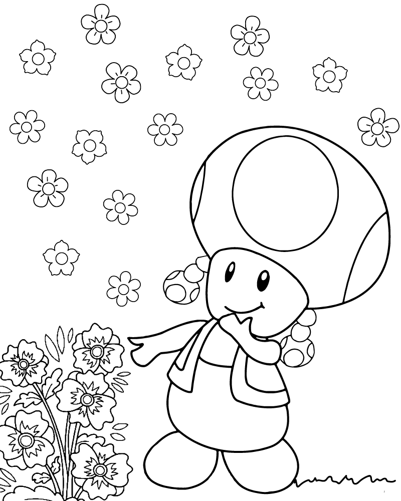 Toadette avec de Belles Fleurs Page à Colorier