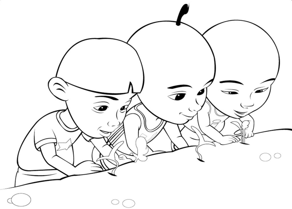 Upin e Ipin crescendo a planta