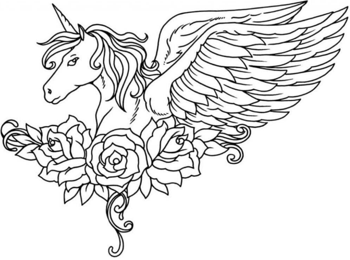 Winged Unicorn And Flowers