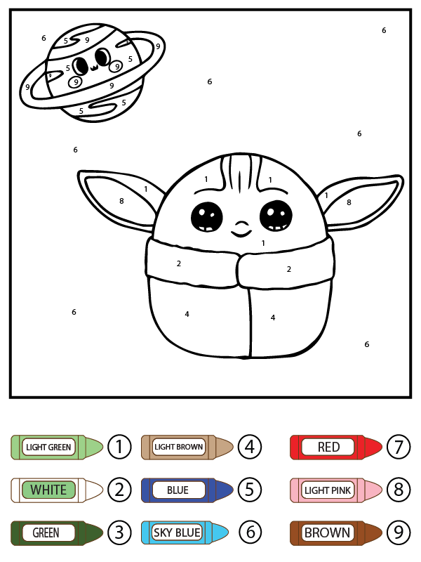 Adorable Baby Yoda and Planet Color by Number