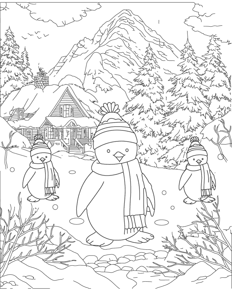 Adult Coloring Page Winter Theme Printable