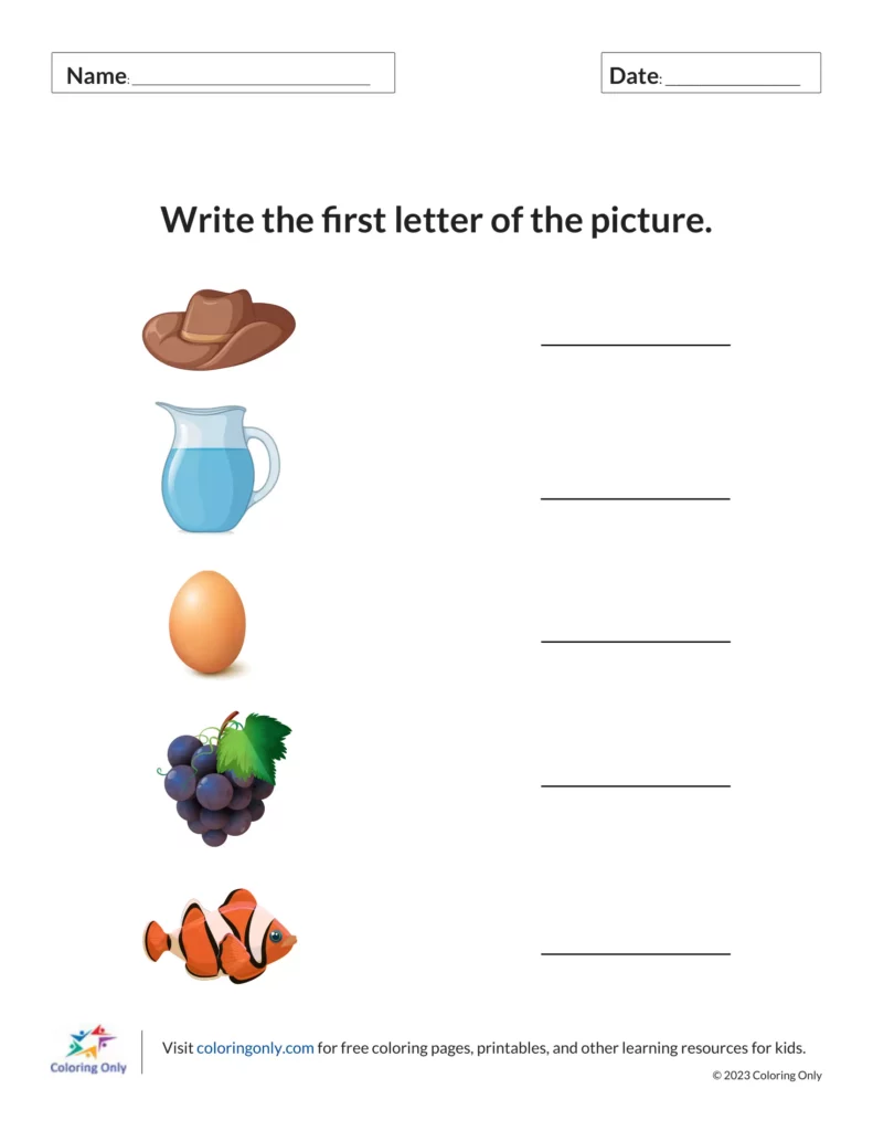 Write the First Letter of the Picture