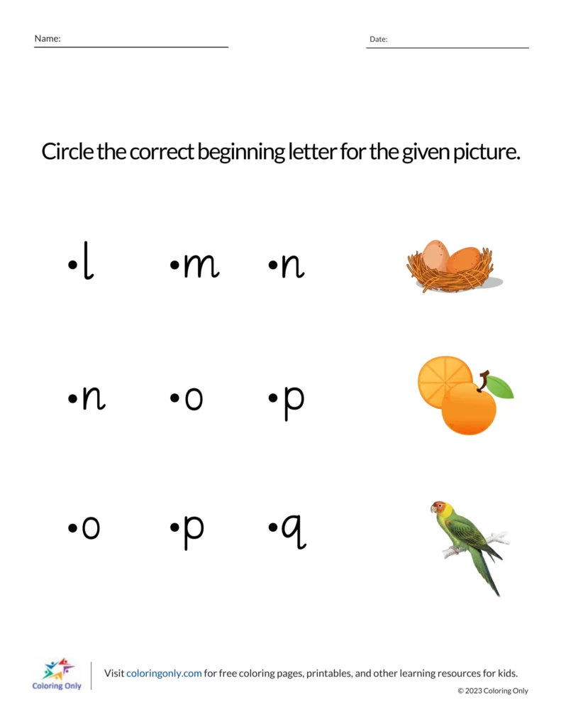 Circle the Correct Beginning Letter