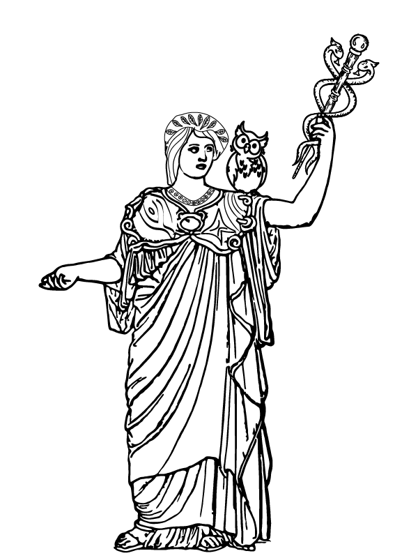 Ancient Goddess Athena with Staff and Owl