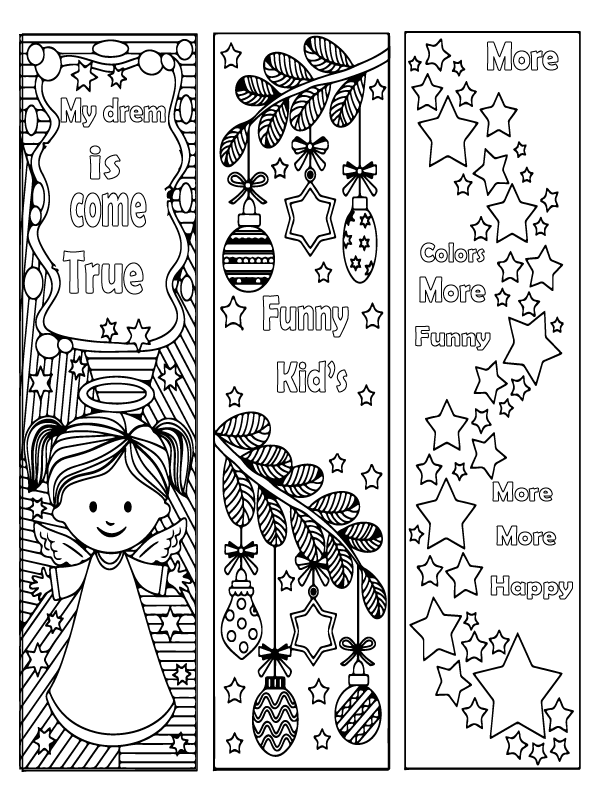Angel, Baubles, and Stars Bookmark for Kids