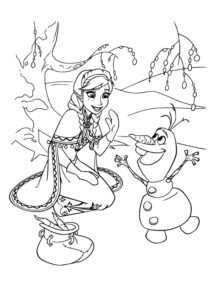 Anna and Olaf Smiling Coloring Page