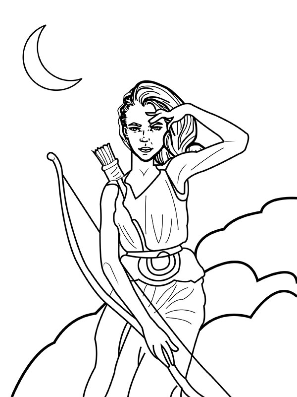 Artemis Holding a Bow under the Moon