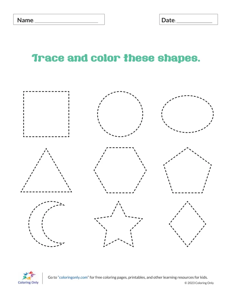 Shape Tracing and Coloring Page