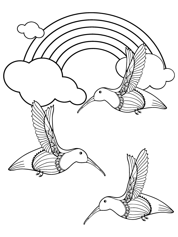 Birds with Tribal Wings Coloring Page
