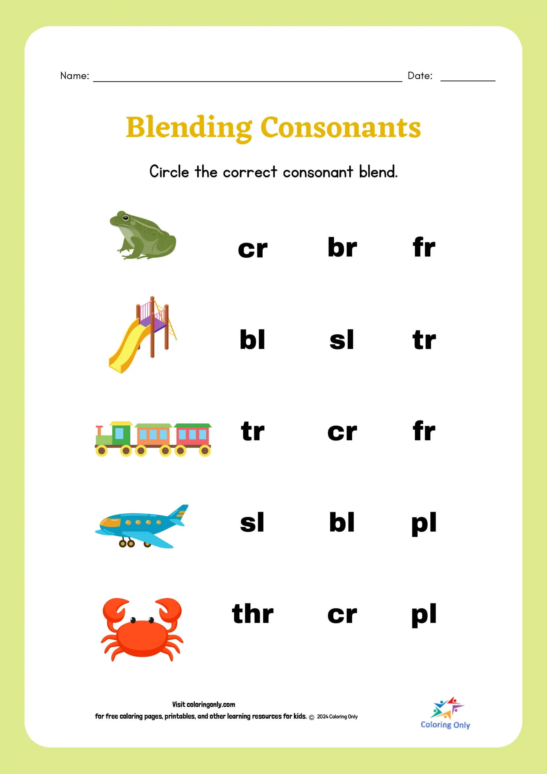 Blending Consonants Free Printable Worksheet