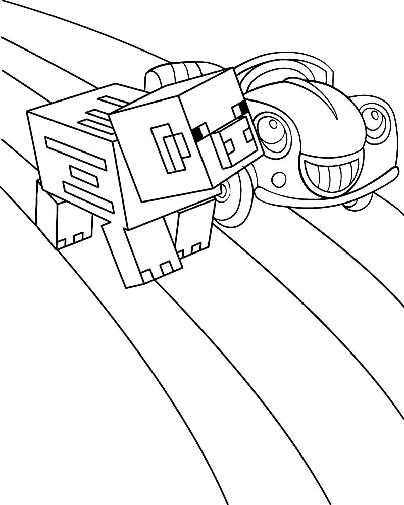 Blocky Car and Pig on the Road