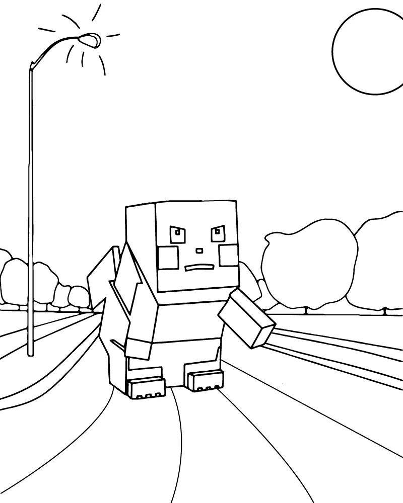 Blocky Character Walking at Night
