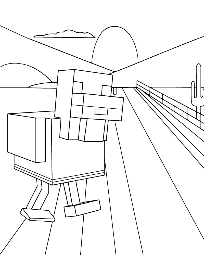 Blocky Chicken on Desert Road