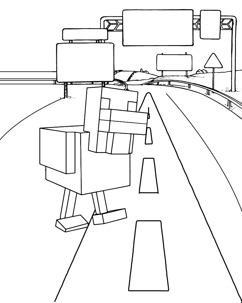 Blocky Chicken on the Highway