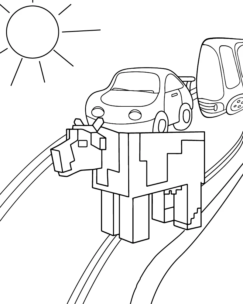 Blocky Cow on the Road