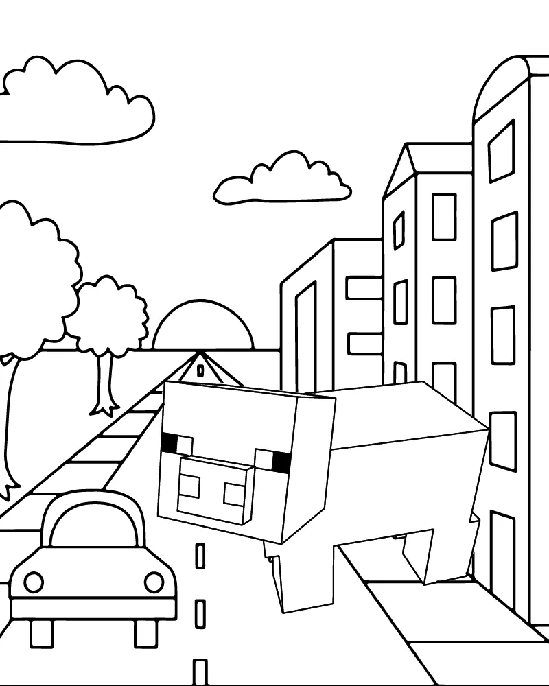 Blocky Pig on the Highway