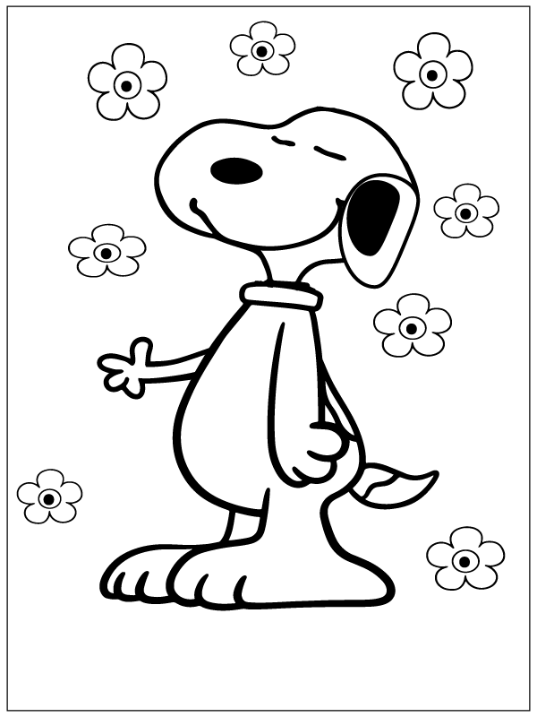 Calm Snoopy with Flowers Coloring Page