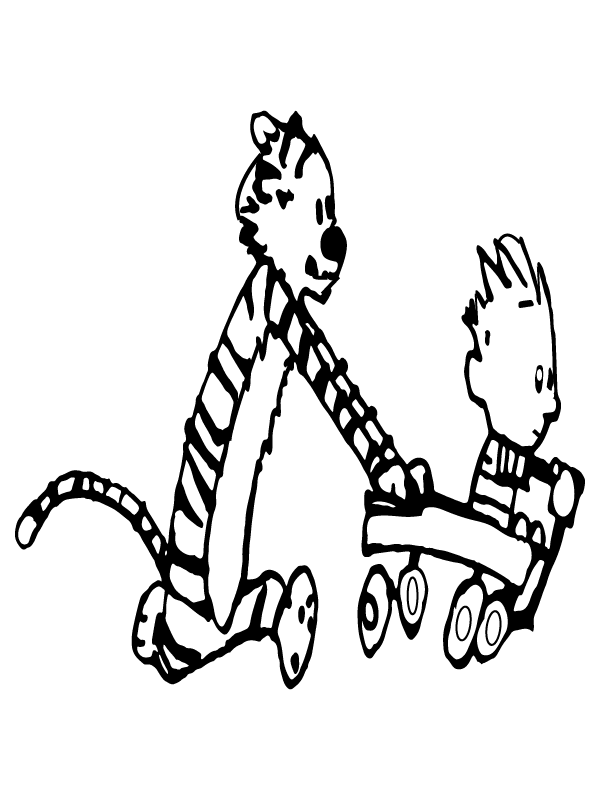 Calvin Riding and Hobbes Pushing Cart