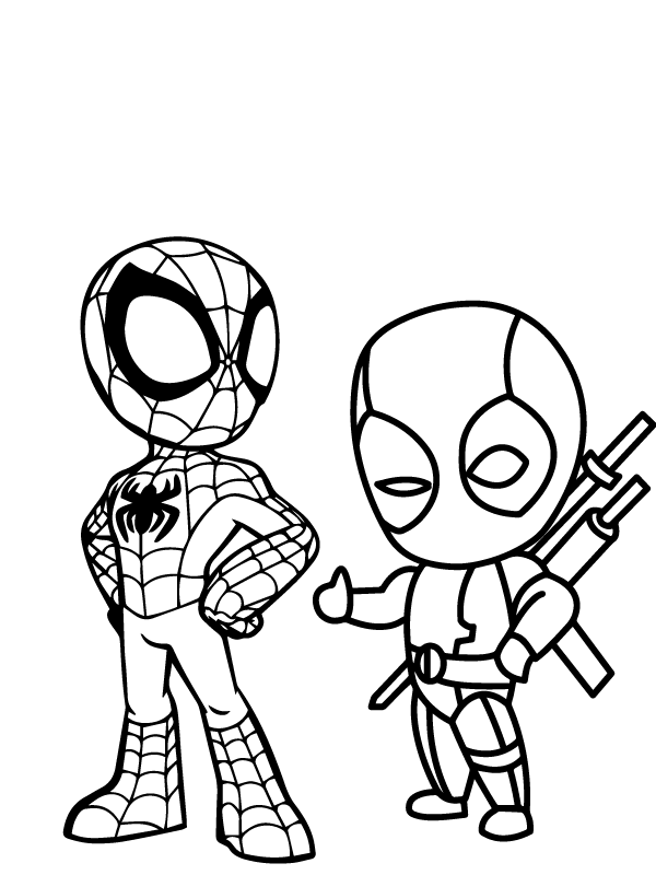 Chibi Deadpool and Spiderman