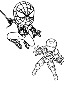 Chibi Spiderman und Iron Man Malvorlage