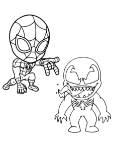 Chibi Spiderman und Venom Malvorlage