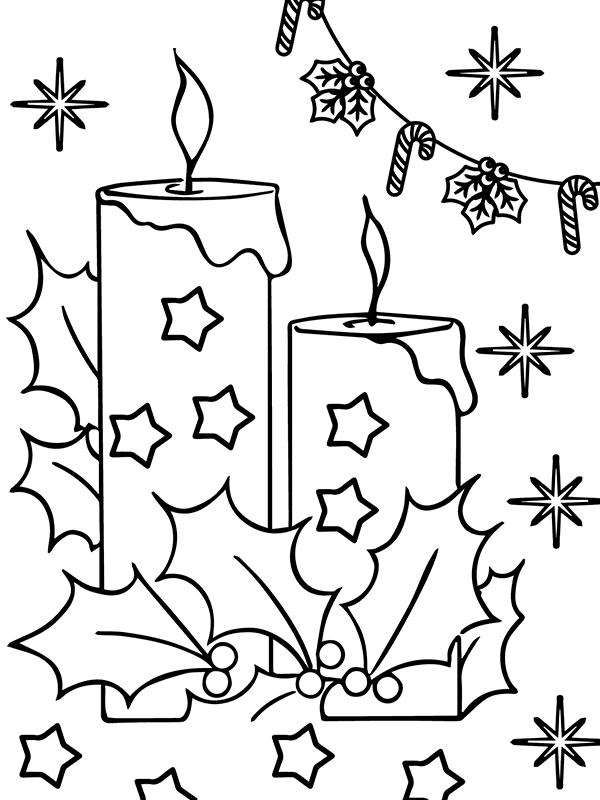 Christmas Mistletoe and Candles Coloring Page