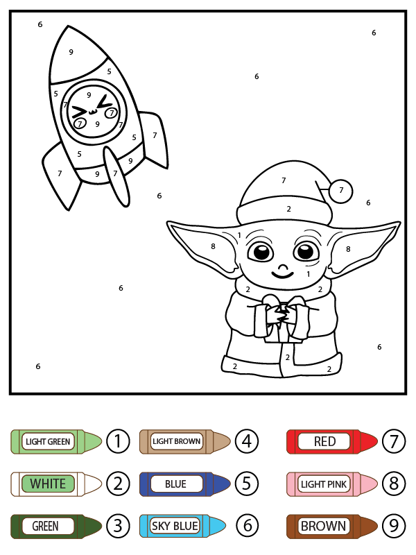 Christmas Outfit Baby Yoda and Space Rocket Color by Number