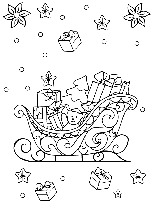 Christmas Sleigh with Gift Boxes Coloring Pages