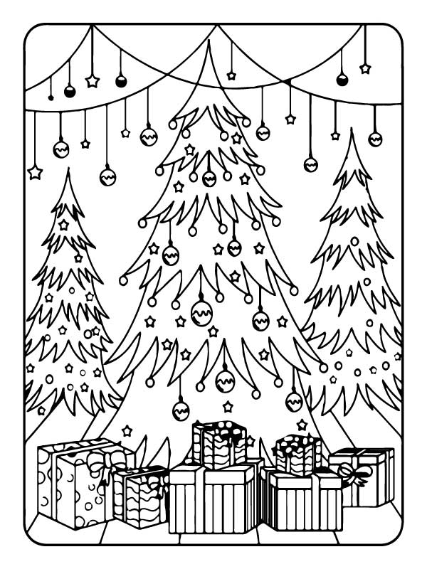 Christmas Trees and Gifts Coloring Page