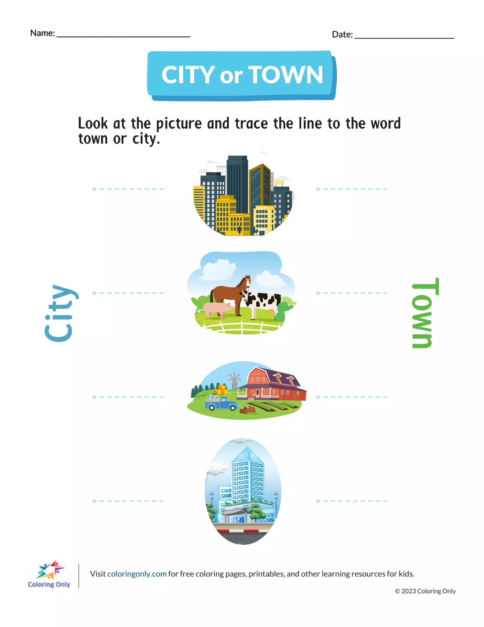 CITY or TOWN Free Printable Worksheet