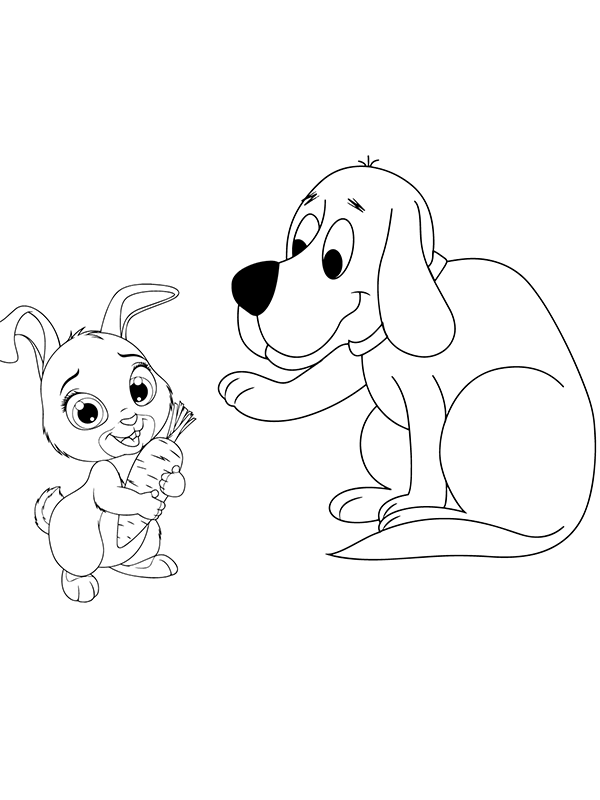 Clifford and Cute little bunny Coloring pages